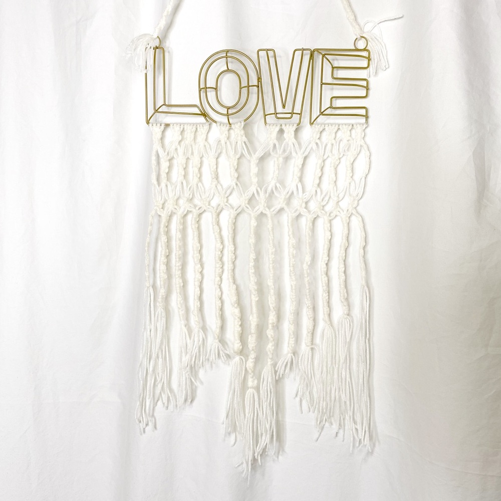 Hand Tied Macrame Wall Decor on Wire Love Sign